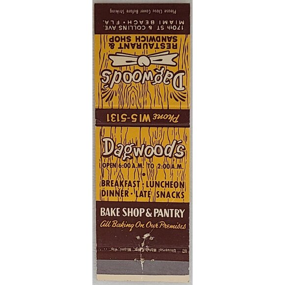 Front Strike Matchbook Cover Dagwood's Restaurant Miami Beach FL Florida - Picture 2 of 4